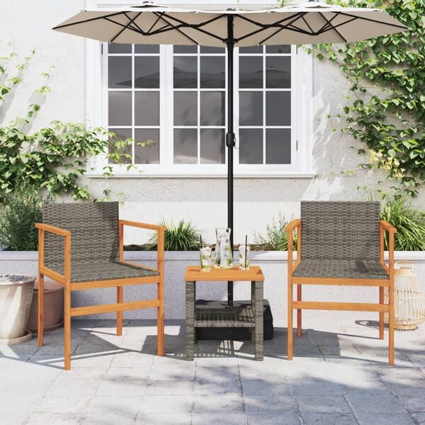 vidaXL Garden Chair Gray PE rattan, solid acacia wood, powder-coated steel