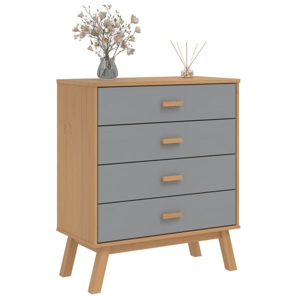 vidaXL Drawer Cabinet Grey and brown Solid pine wood with a wax finish