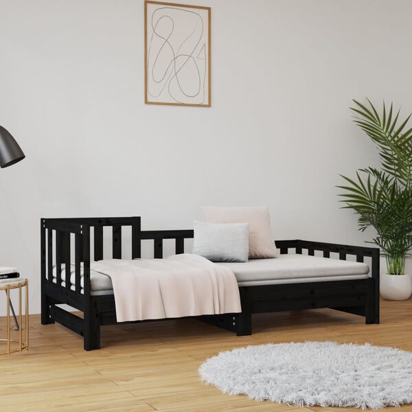 vidaXL Day Bed Black Solid pine wood 2x