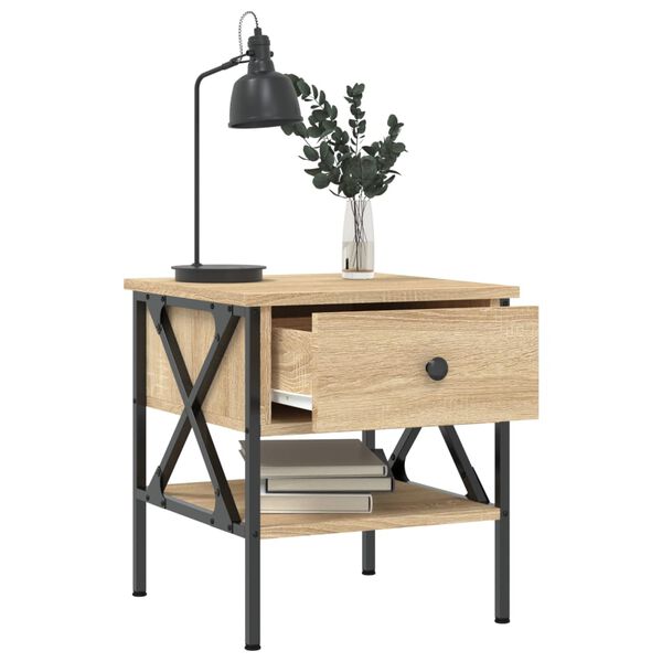 vidaXL Bedside Table Sonoma oak Engineered wood, iron Standard
