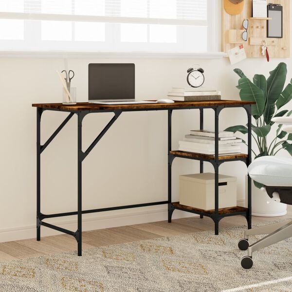 vidaXL Desk Smoked oak Engineered wood, metal Medium Adjustable Feet