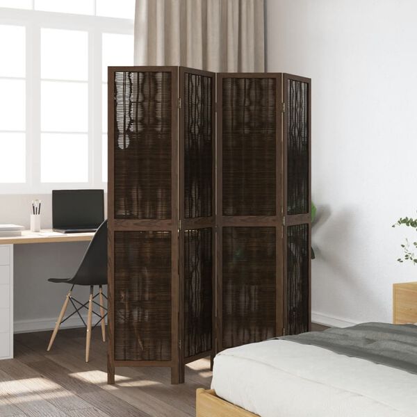 vidaXL Room Divider 4 Panels Dark Brown Solid Wood Paulownia