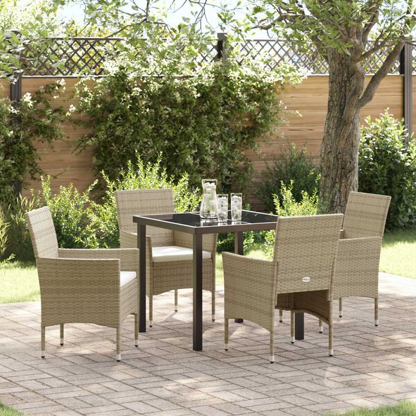 vidaXL Garden Dining Set with Cushion 5 pcs Beige Poly Rattan