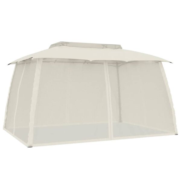 vidaXL Gazebo with Double Roof&Mesh Walls Cream 12.9'x9.6' Steel