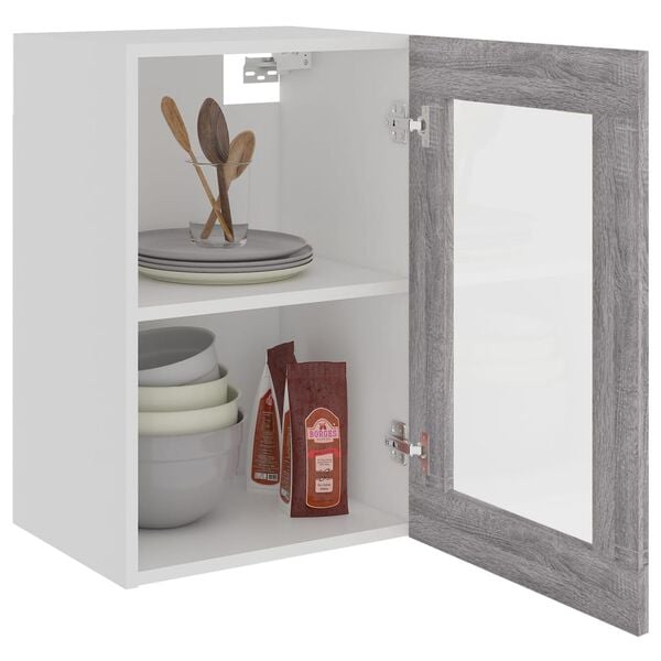vidaXL Hanging Glass Cabinet Gray sonoma Engineered wood, glass Medium