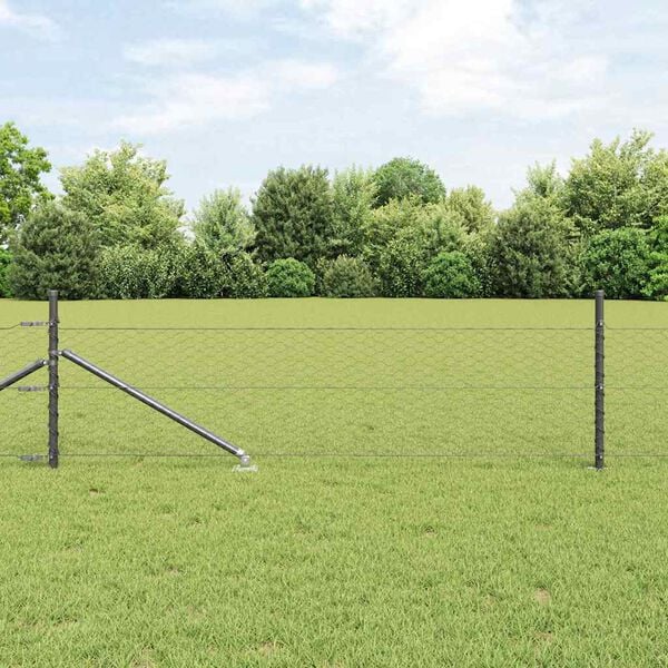 vidaXL Fence Post Grey 164.04 x 1.64 ft (1.42 in mesh) Steel and PVC