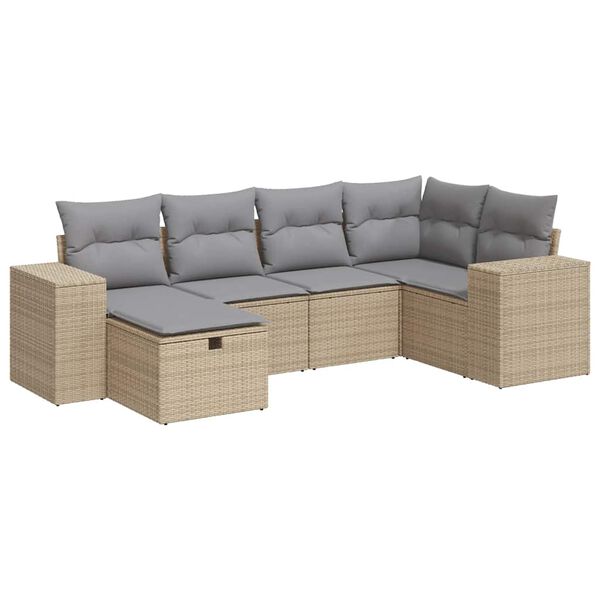 vidaXL Patio Sofa Set Beige PE Rattan Large Adjustable Feet