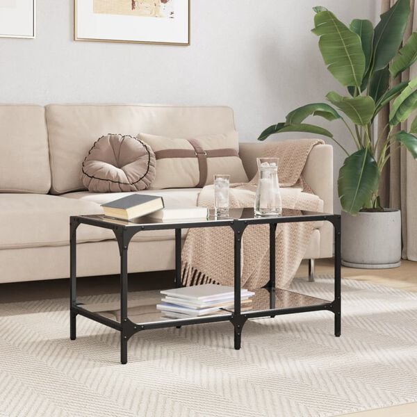 vidaXL Coffee Table Black Engineered wood, steel, glass Small Coffee Table