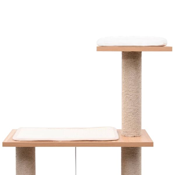 vidaXL Cat Tree Brown, White Wood, MDF, veneer, sisal, jute, faux fur