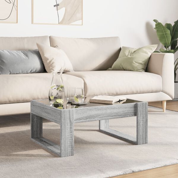 vidaXL Coffee Table Grey sonoma Engineered wood, glass Medium
