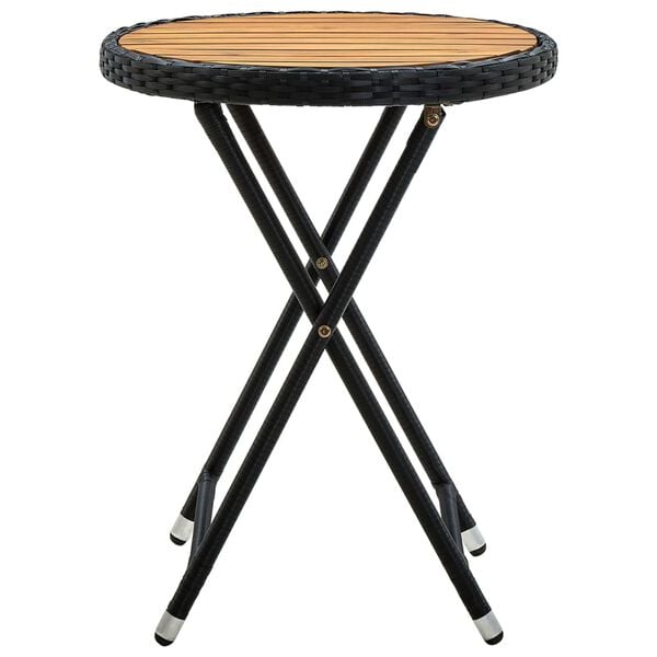 vidaXL Tea Table Black PE Rattan Small Foldable Tea Table Round