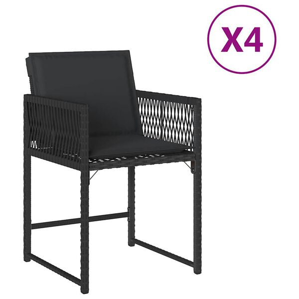 vidaXL Garden Chair Set of 4 Black PE rattan Standard Foldable