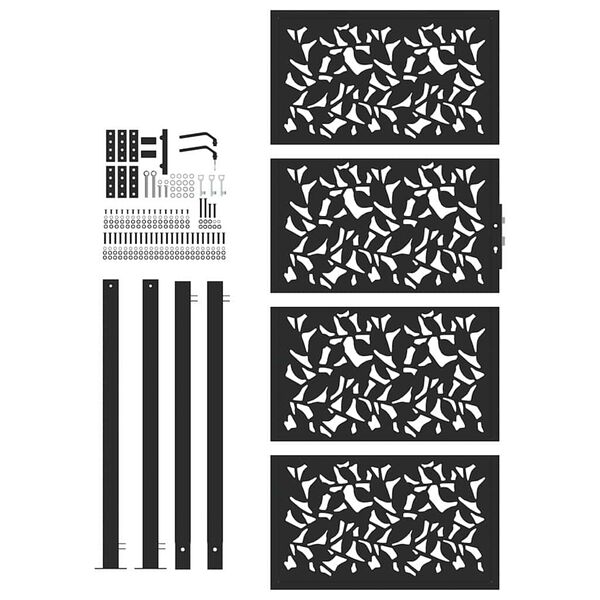 vidaXL Garden Gate Black 39.4x78.7" Steel Leaf Design
