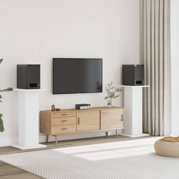 vidaXL Speaker Stands 2 pcs White 11.8x11.8x37.4" Engineered Wood