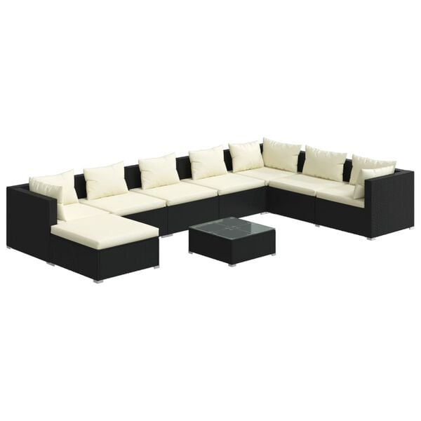 vidaXL Garden Lounge Set Black Poly Rattan Large Modular