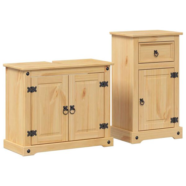 vidaXL Bathroom Furniture Set Honey Pine Solid Pinewood Medium