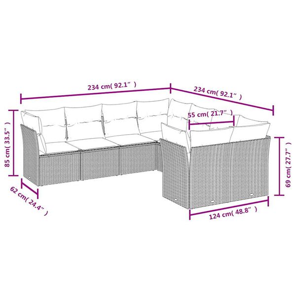 vidaXL Garden Sofa Set Beige PE rattan Large Adjustable Armrests