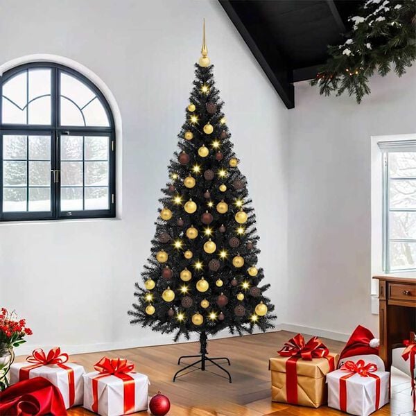 vidaXL Christmas Tree with 300 LEDs with Stand Black 70.9" PVC