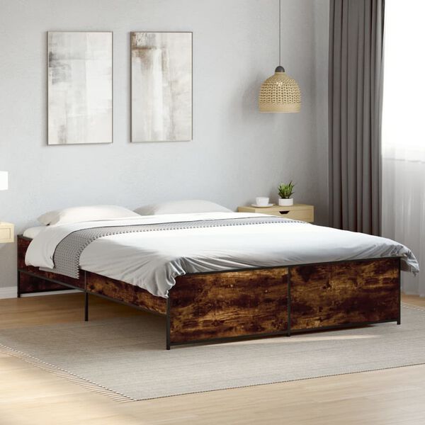 vidaXL Bed Frame Smoked Oak Engineered wood, steel Double Durable