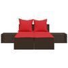 vidaXL Patio Double Sun Lounger Brown with Red Cushions