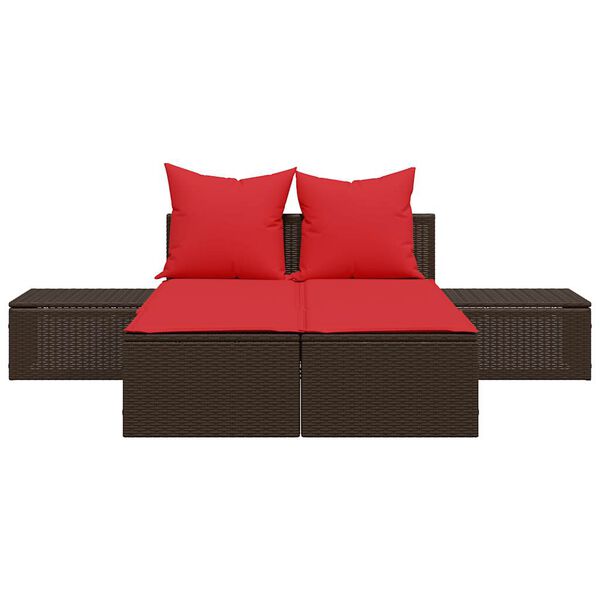 vidaXL Patio Double Sun Lounger Brown with Red Cushions
