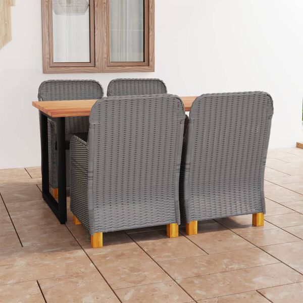 vidaXL 5 Piece Patio Dining Set with Cushions Poly Rattan Light Gray