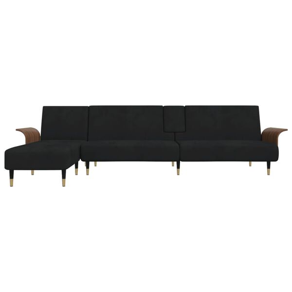 vidaXL L-shaped Sofa Bed Black Velvet Large Adjustable Armrests