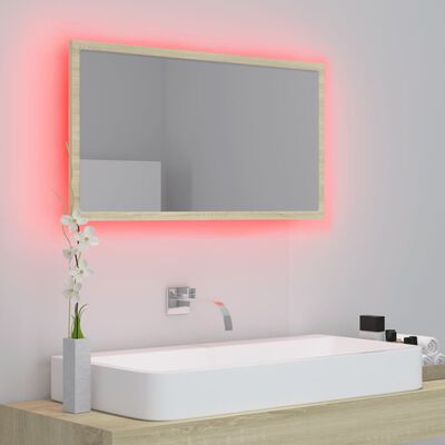 vidaXL LED Bathroom Mirror Sonoma Oak 31.5"x3.3"x14.6" Chipboard