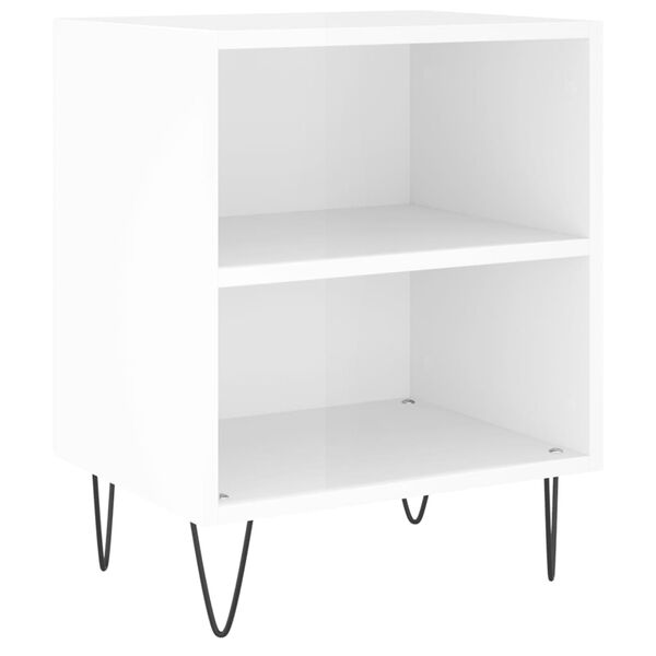 vidaXL Bedside Cabinet High gloss white Engineered wood, iron