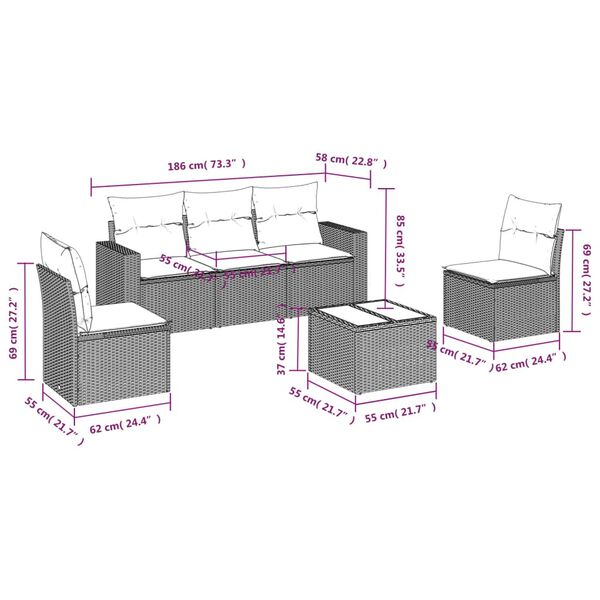 vidaXL Garden Sofa Set Grey Poly Rattan, Powder-Coated Steel Medium