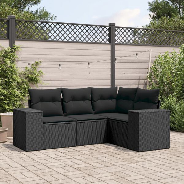 vidaXL Garden Sofa Set Black PE Rattan, Powder-Coated Steel, Polyester