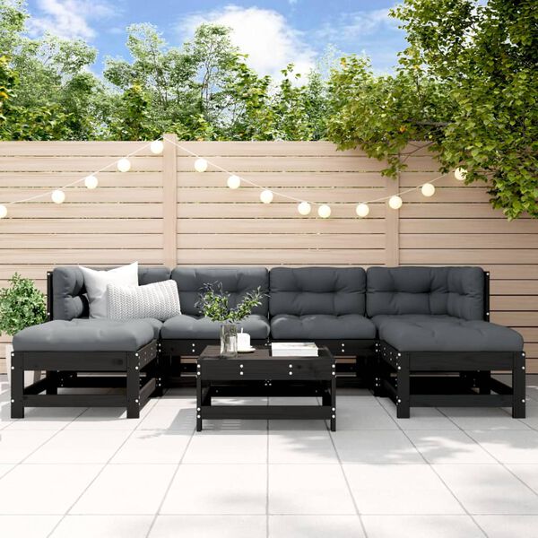 vidaXL Garden Lounge Set Black Solid pine wood and Oxford fabric Large