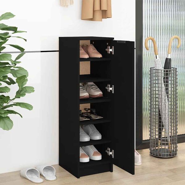 vidaXL Shoe Cabinet Black Engineered Wood Medium Shoe Cabinet