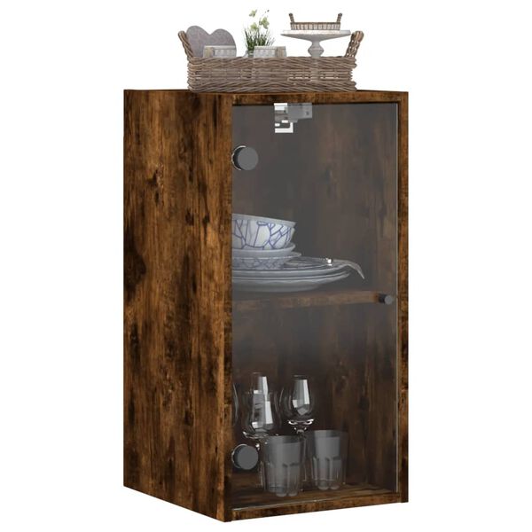 vidaXL Wall Cabinet with Glass Doors Smoked Oak 13.8"x14.6"x27"