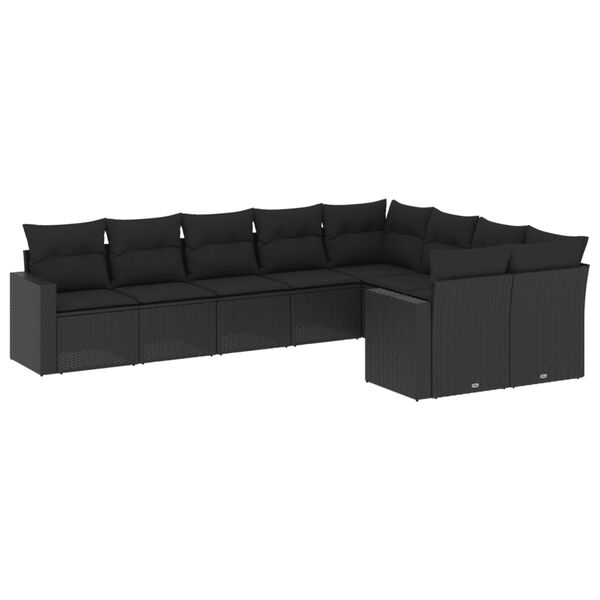 vidaXL Garden Sofa Set Black PE Rattan Large Modular