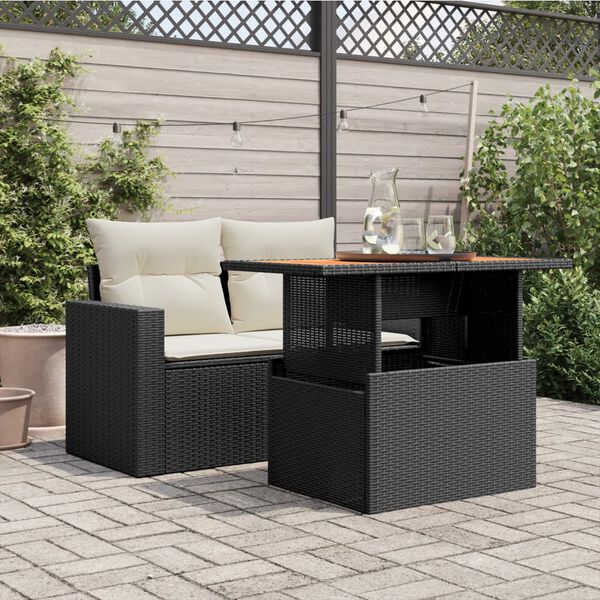 vidaXL Garden Table Black PE rattan, powder-coated steel, solid acacia wood