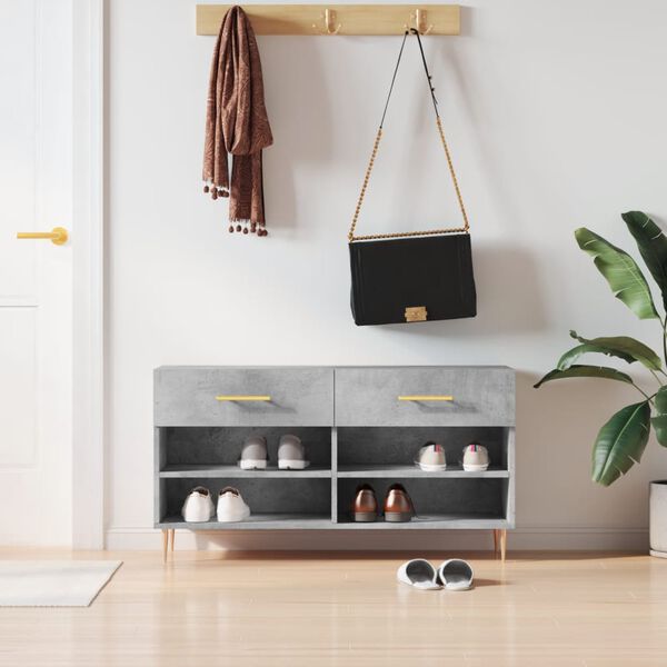 vidaXL Shoe Bench Concrete Grey Engineered Wood, Iron Medium Shoe Bench
