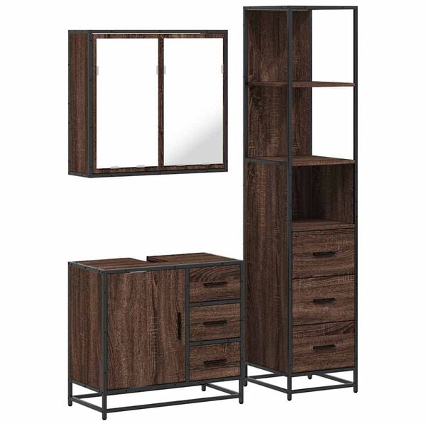 vidaXL Bathroom Furniture Set Brown Oak Engineered Wood, Metal