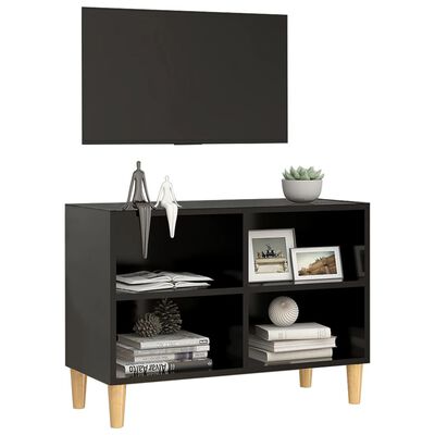 vidaXL TV Cabinet with Solid Wood Legs Black 27.4"x11.8"x19.7"