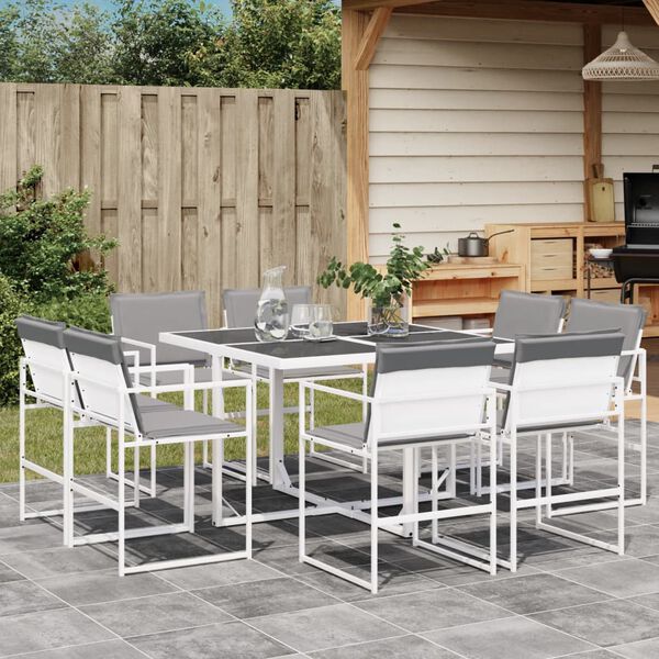 vidaXL Garden Dining Set White Powder-coated steel Medium Foldable