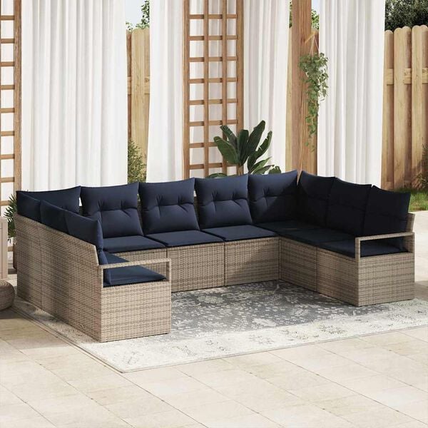 vidaXL Sofa Set with Cushion 7 pcs Grey Poly Rattan