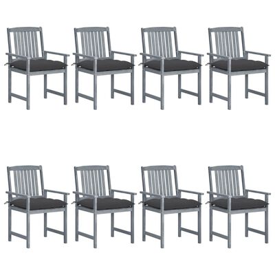 vidaXL Patio Chairs with Cushions 8 pcs Solid Acacia Wood Gray