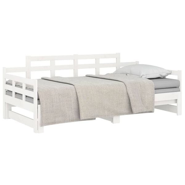 vidaXL Day Bed White Solid pine wood 2x Pull-Out Day Bed Rectangular