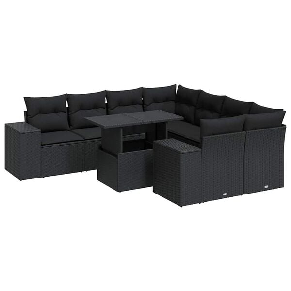 vidaXL Garden Sofa Set Black Poly Rattan Large Adjustable Armrests