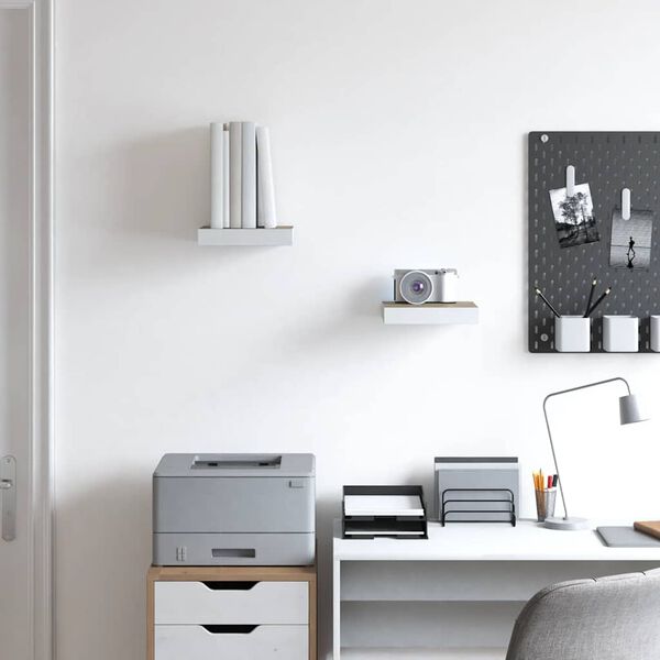 vidaXL Wall Shelf Set of 2 Oak and White Honeycomb MDF, metal Small