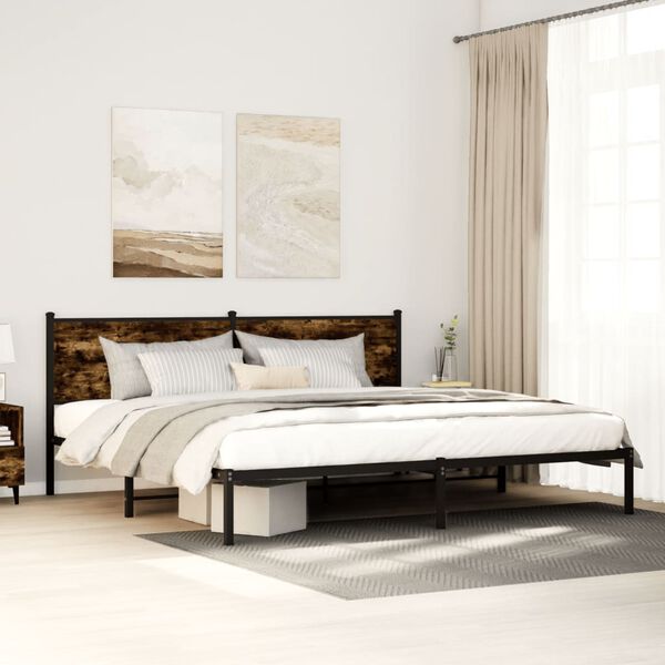 vidaXL Bed Frame Smoked oak Steel, engineered wood Full Bed Frame
