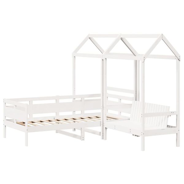 vidaXL Day Bed And Bench Set White Solid Pine Wood