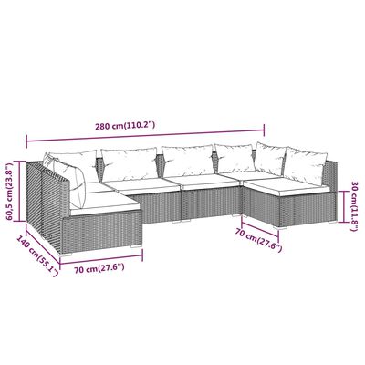 vidaXL 6 Piece Patio Lounge Set with Cushions Poly Rattan Black