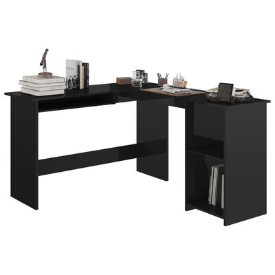 vidaXL L-Shaped Corner Desk High Gloss Black 47.2"x55.1"x29.5" Chipboard