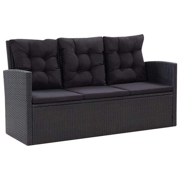 vidaXL Sofa Set Black PE rattan, powder-coated steel, glass Medium